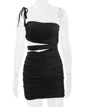 Black Long Sleeve Pleated Dress for Women — feature 4