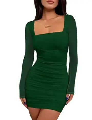 Black Long Sleeve Pleated Dress for Women - Image 2