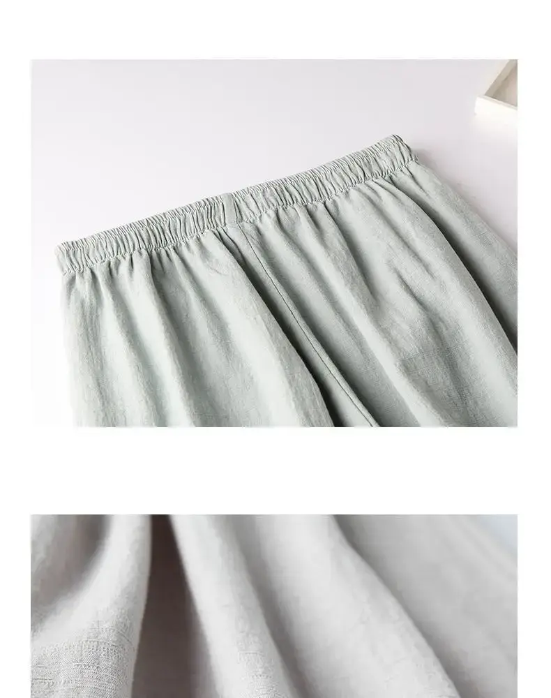 Women Linen Embroidered Wide Leg Pants Summer Casual — feature 12