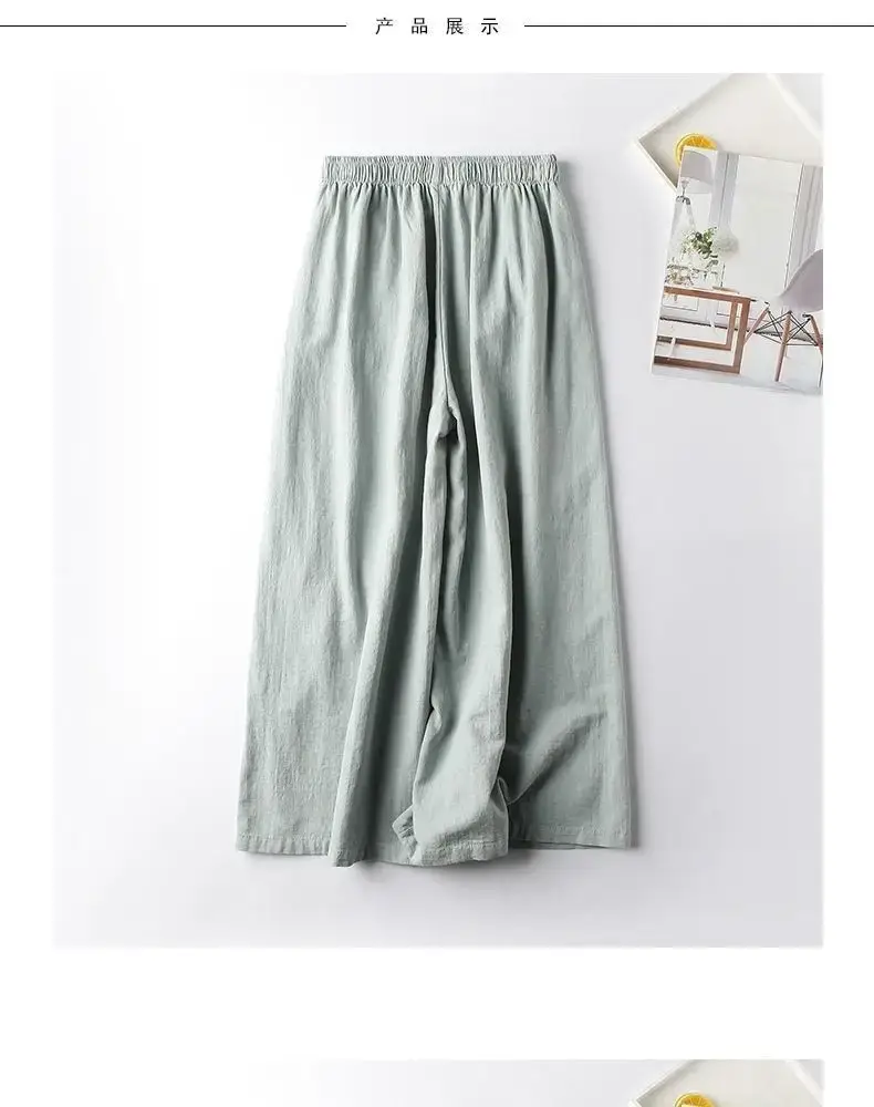 Women Linen Embroidered Wide Leg Pants Summer Casual — feature 6