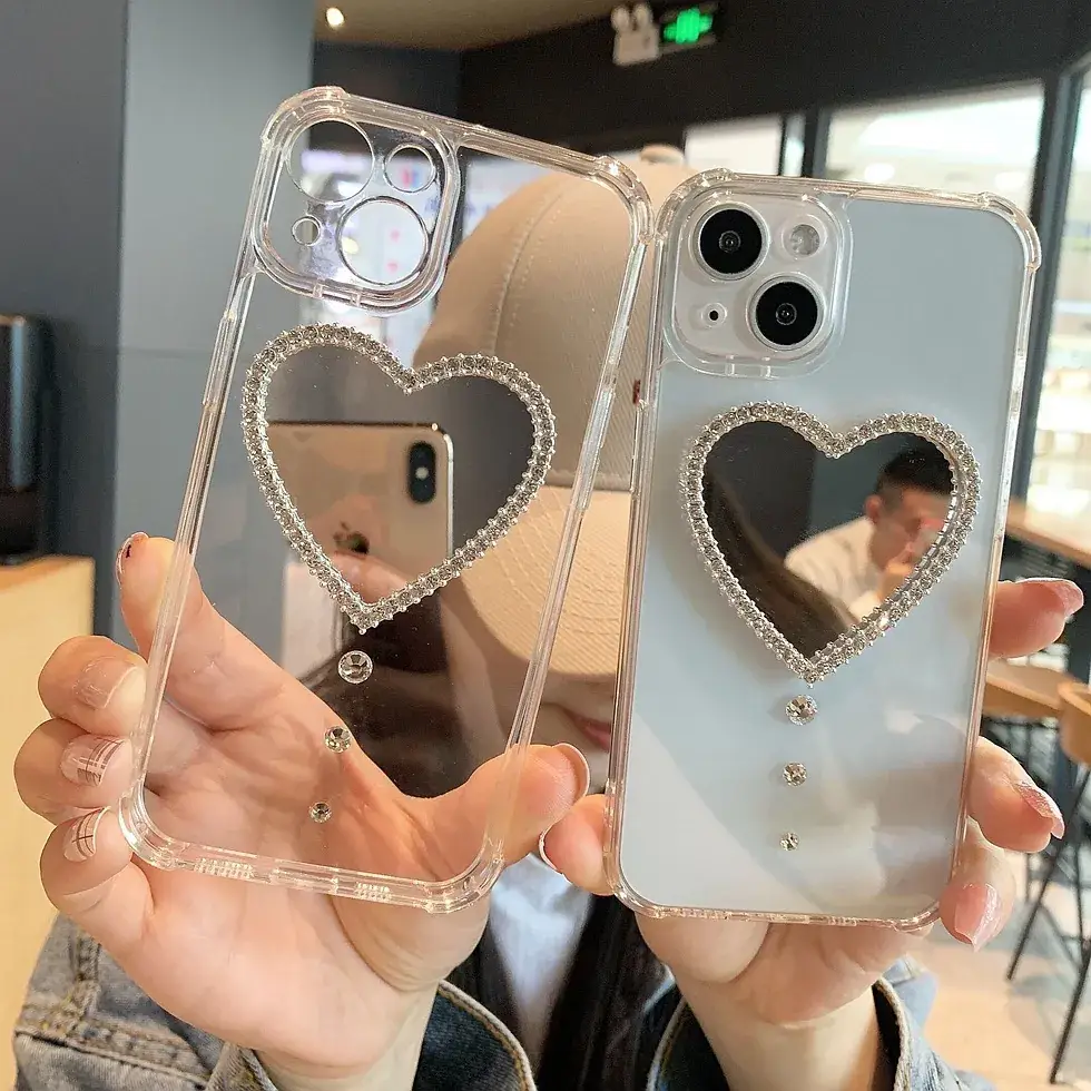 Rhinestone Heart Mirror Case for iPhone 17 Pro Max - Image 2