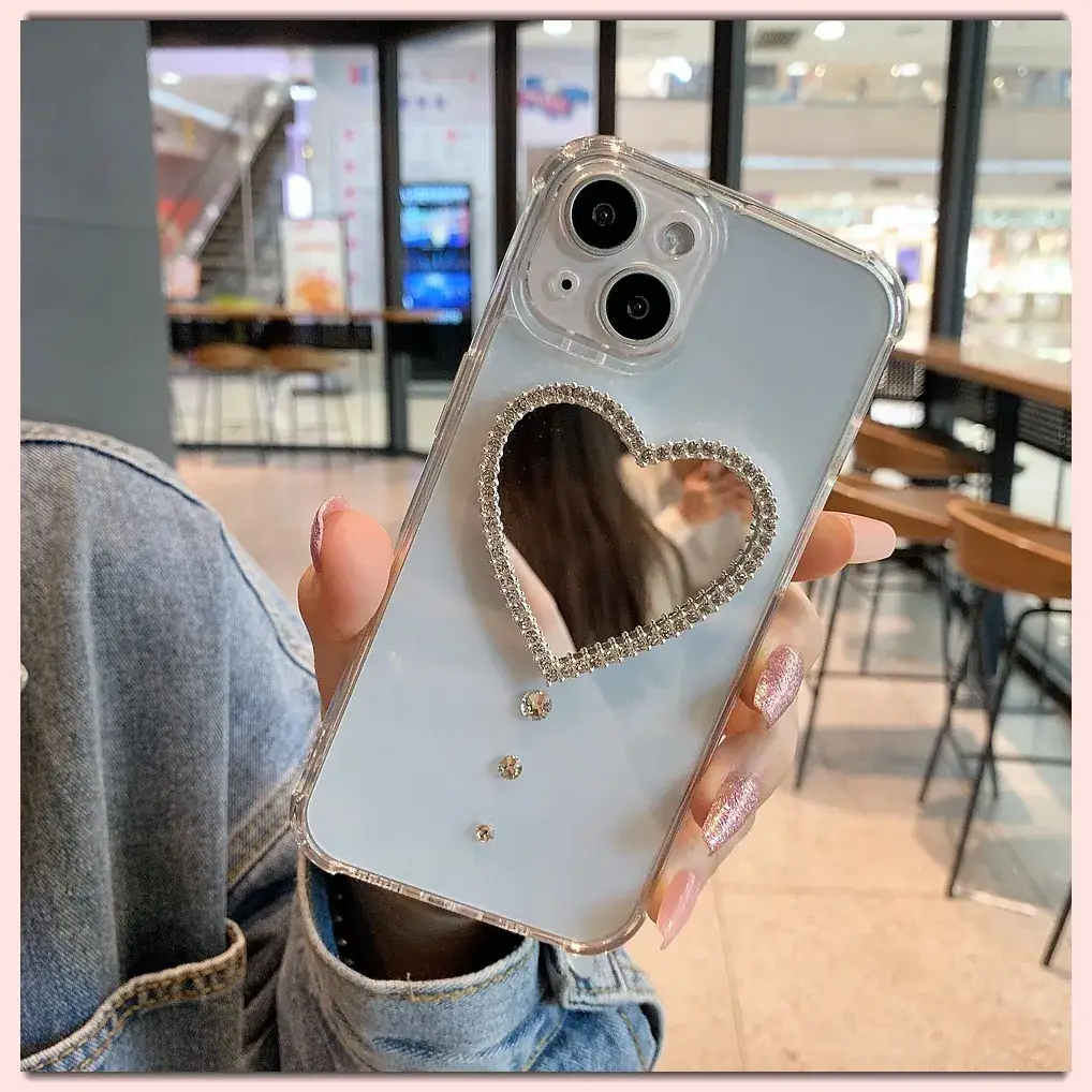 Rhinestone Heart Mirror Case for iPhone 17 Pro Max - Image 5