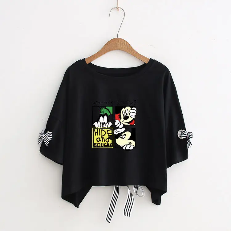 Women Yellow Bow Print T-Shirt Loose Sleeve Casual Top — feature 16