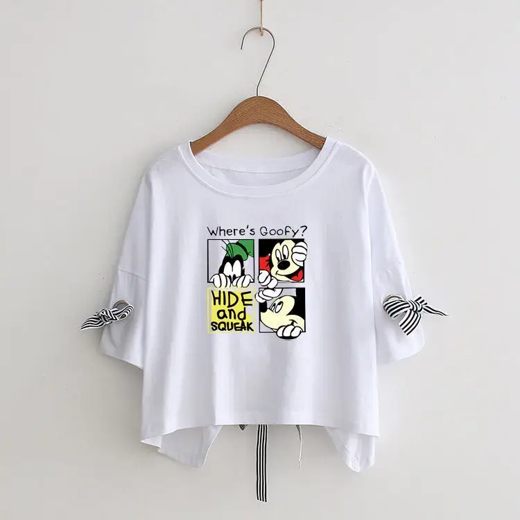 Women Yellow Bow Print T-Shirt Loose Sleeve Casual Top — feature 17