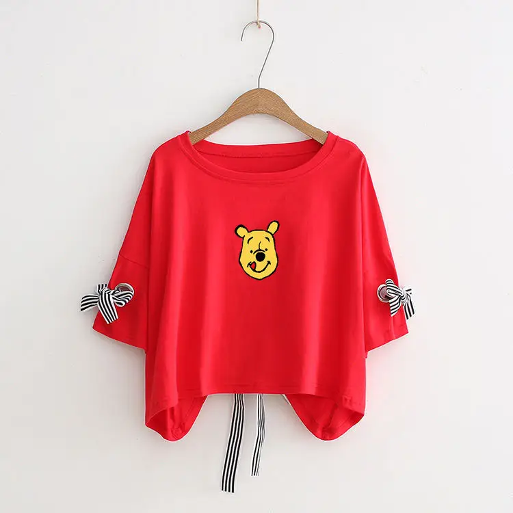 Women Yellow Bow Print T-Shirt Loose Sleeve Casual Top — feature 19