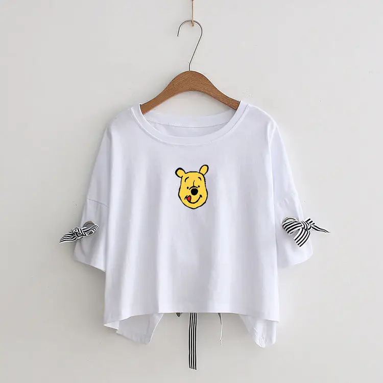 Women Yellow Bow Print T-Shirt Loose Sleeve Casual Top — feature 21