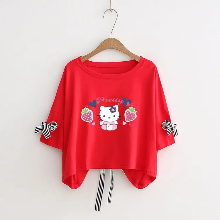 Women Yellow Bow Print T-Shirt Loose Sleeve Casual Top — feature 23