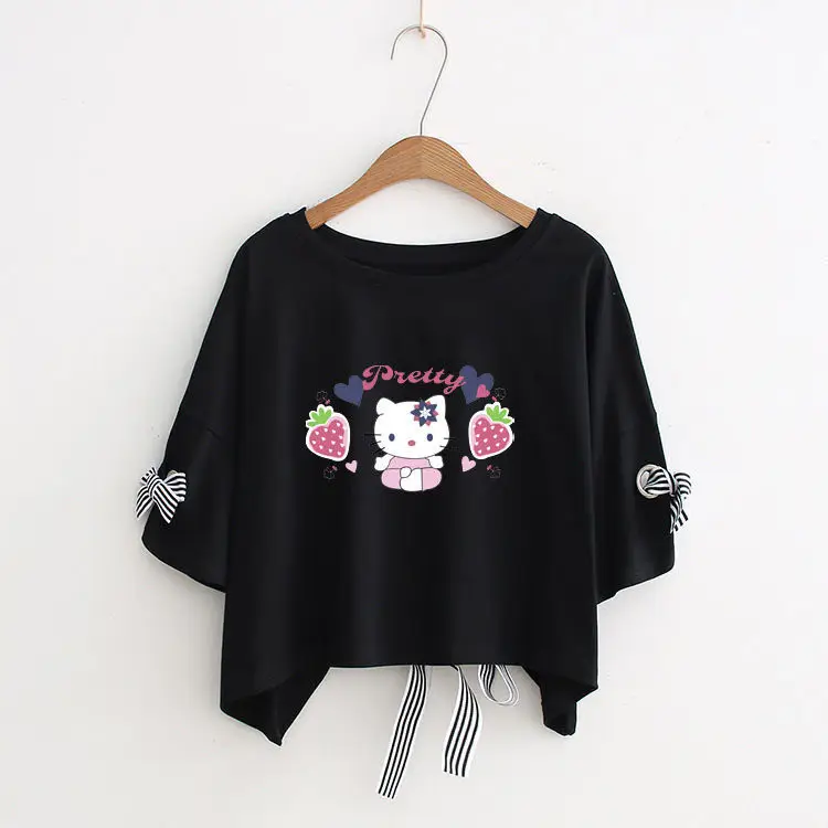 Women Yellow Bow Print T-Shirt Loose Sleeve Casual Top — feature 24