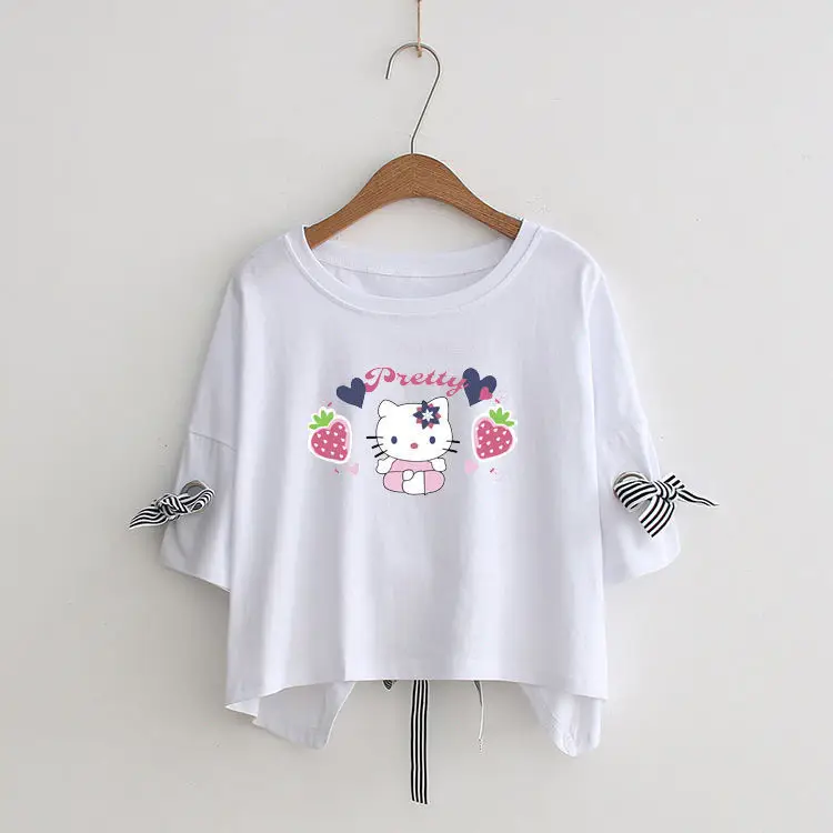 Women Yellow Bow Print T-Shirt Loose Sleeve Casual Top — feature 25