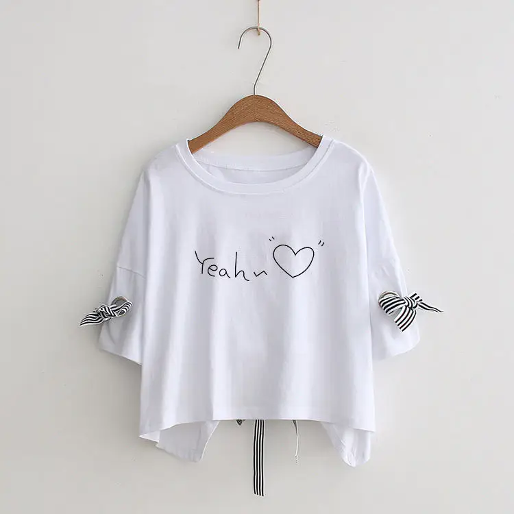 Women Yellow Bow Print T-Shirt Loose Sleeve Casual Top — feature 4