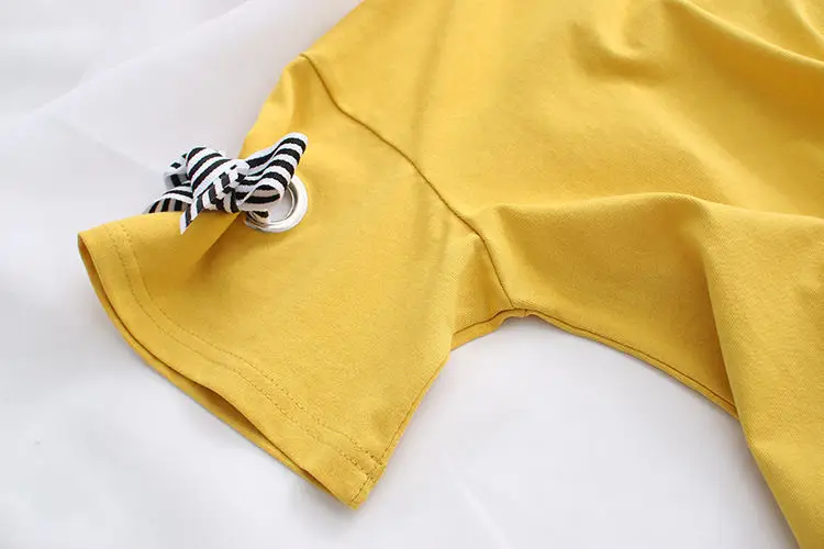 Women Yellow Bow Print T-Shirt Loose Sleeve Casual Top — feature 6