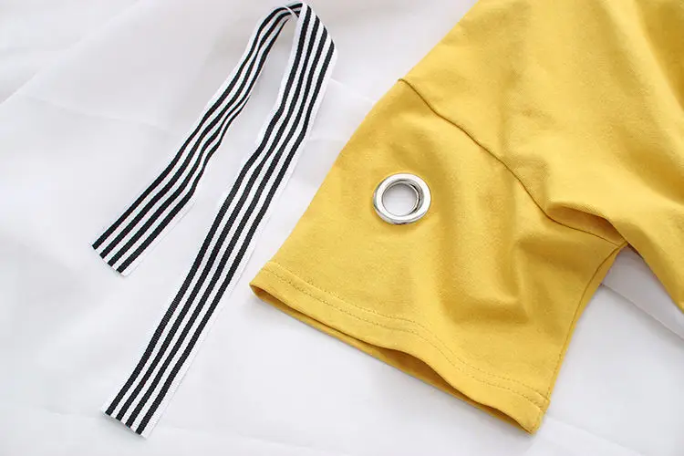 Women Yellow Bow Print T-Shirt Loose Sleeve Casual Top — feature 8