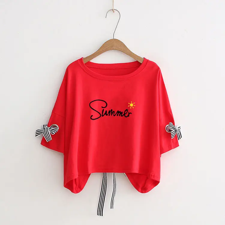 Women Yellow Bow Print T-Shirt Loose Sleeve Casual Top - Image 14