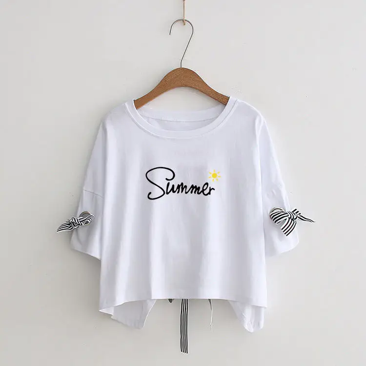 Women Yellow Bow Print T-Shirt Loose Sleeve Casual Top - Image 15