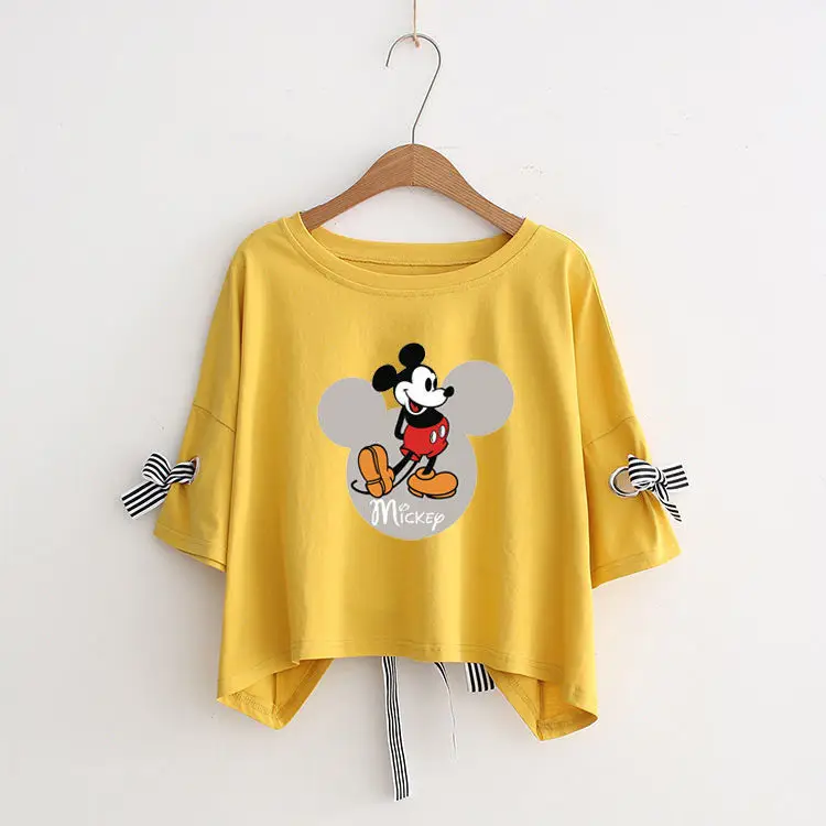 Women Yellow Bow Print T-Shirt Loose Sleeve Casual Top - Image 16
