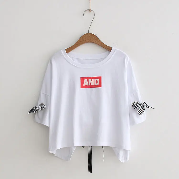 Women Yellow Bow Print T-Shirt Loose Sleeve Casual Top - Image 21