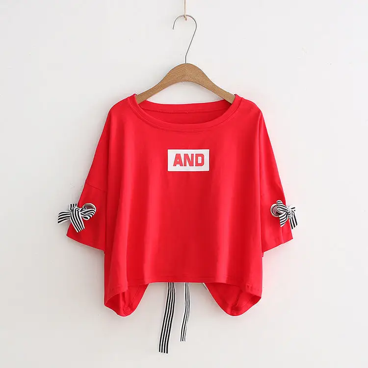 Women Yellow Bow Print T-Shirt Loose Sleeve Casual Top - Image 23