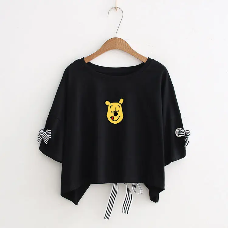 Women Yellow Bow Print T-Shirt Loose Sleeve Casual Top - Image 25