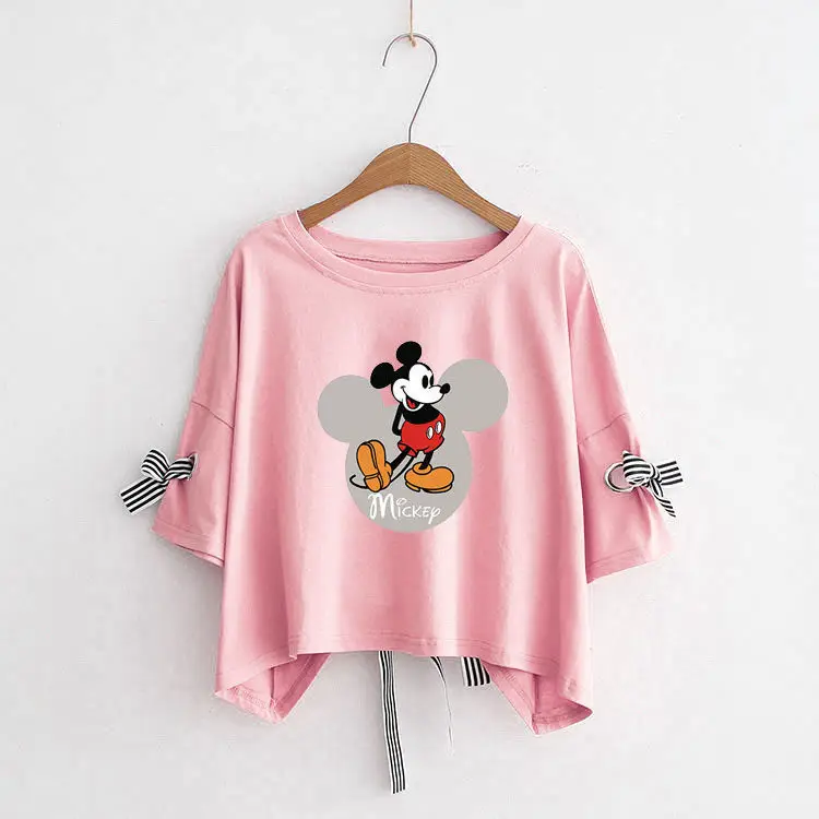 Women Yellow Bow Print T-Shirt Loose Sleeve Casual Top - Image 36