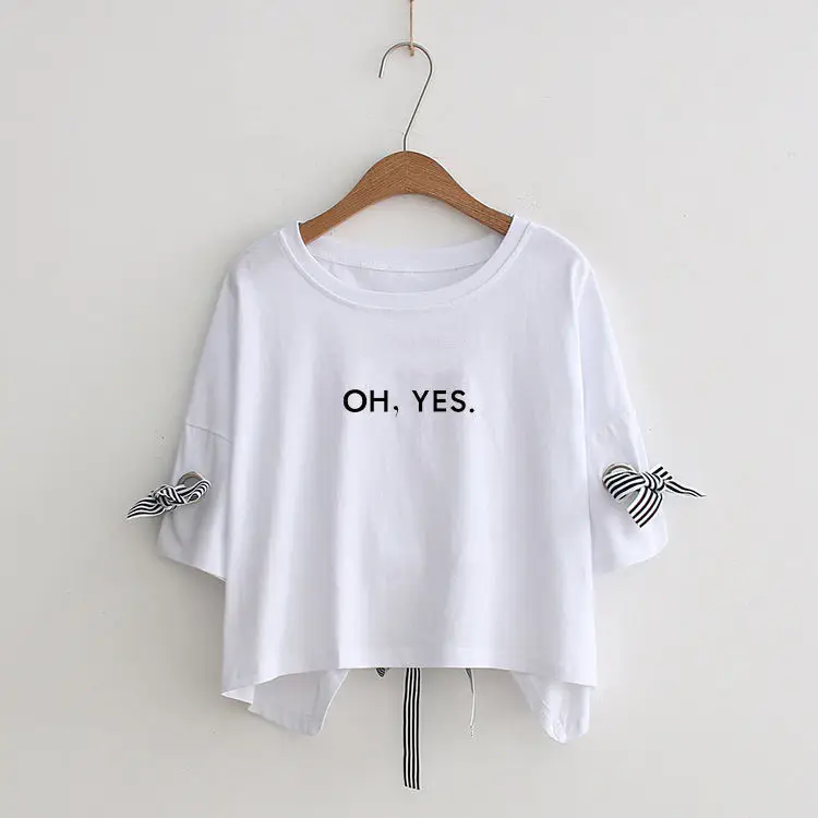 Women Yellow Bow Print T-Shirt Loose Sleeve Casual Top - Image 6