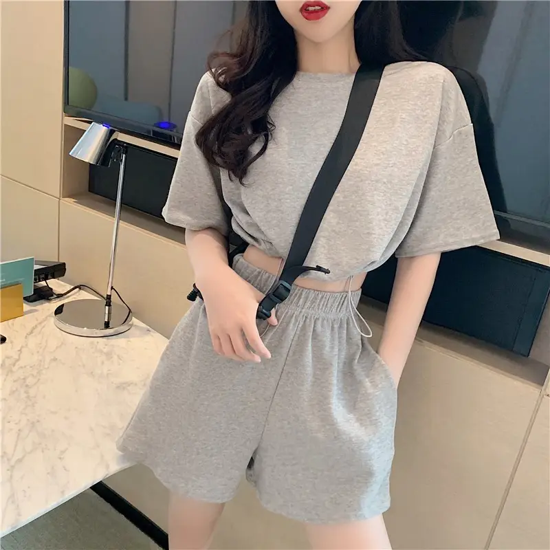 Women Grey Casual Shorts Set Summer Lightweight - Image 5