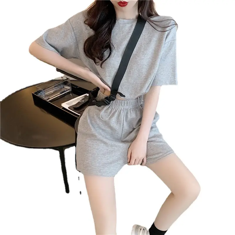 Women Grey Casual Shorts Set Summer Lightweight - Image 8