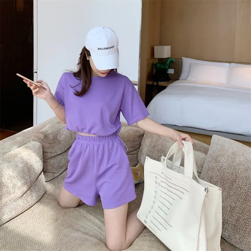Women Grey Casual Shorts Set Summer Lightweight — feature 10
