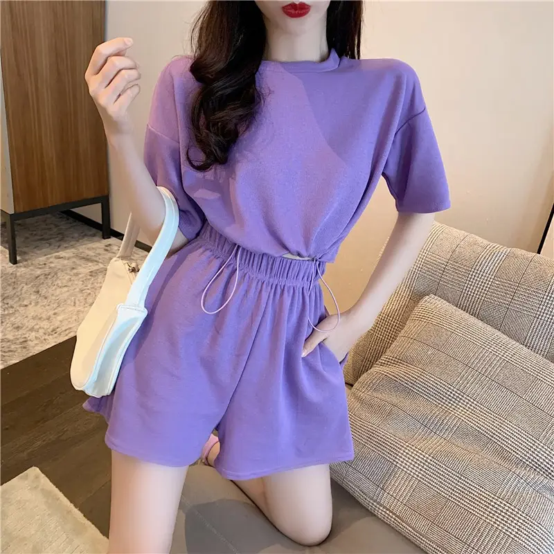 Women Grey Casual Shorts Set Summer Lightweight — feature 11