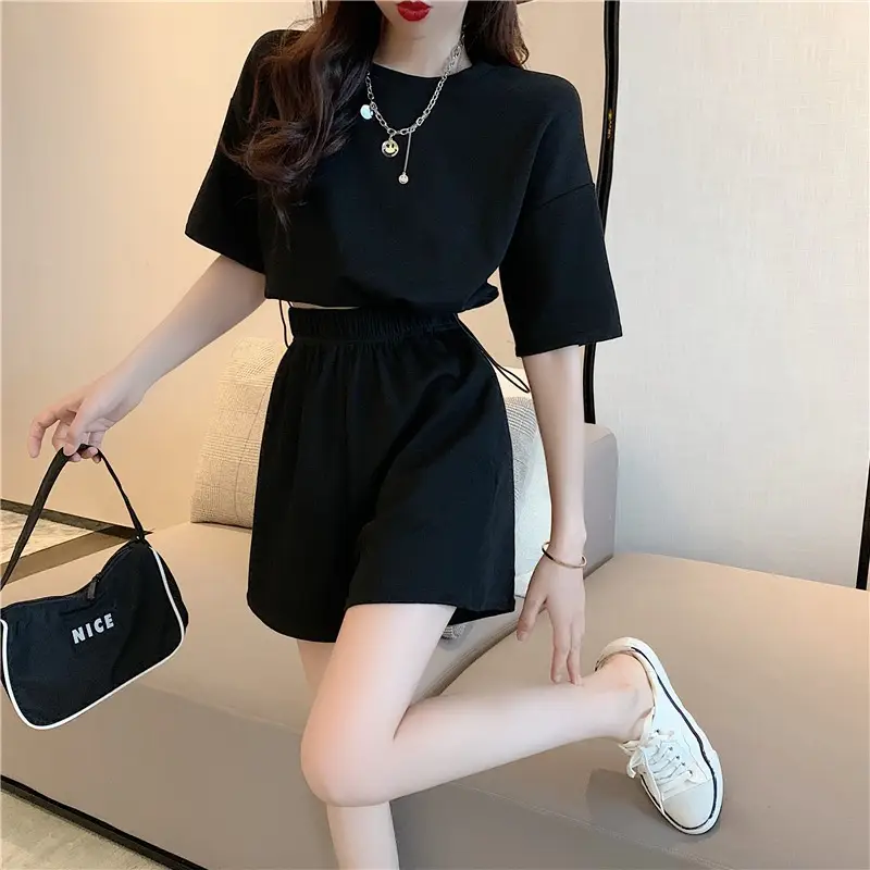 Women Grey Casual Shorts Set Summer Lightweight — feature 14
