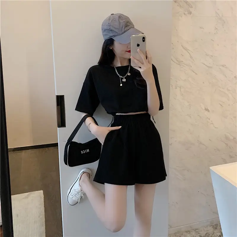 Women Grey Casual Shorts Set Summer Lightweight — feature 16