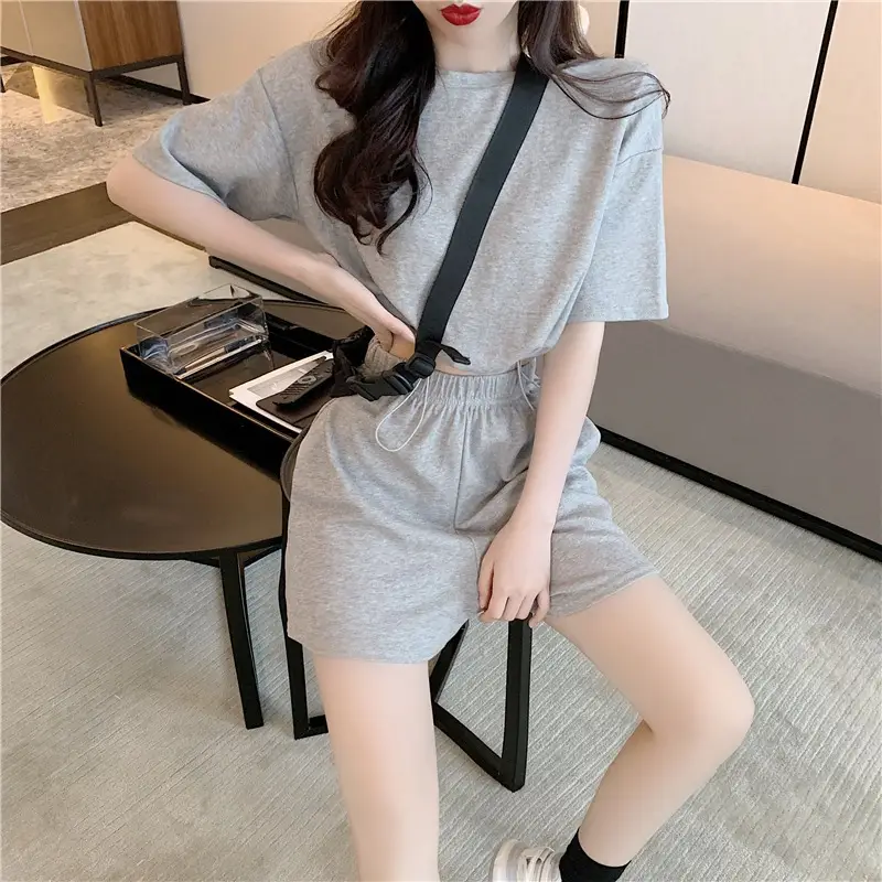 Women Grey Casual Shorts Set Summer Lightweight — feature 4