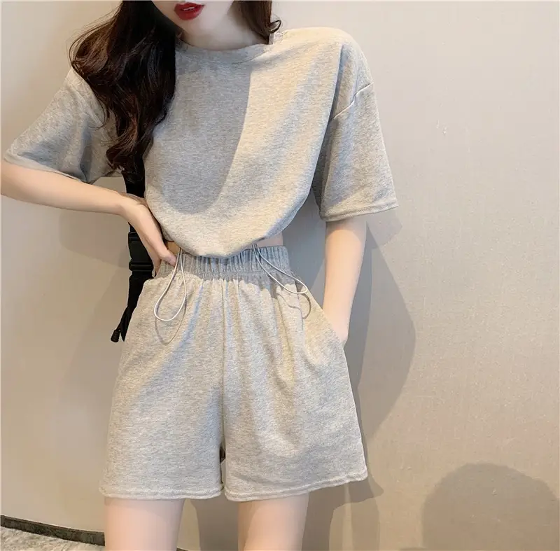 Women Grey Casual Shorts Set Summer Lightweight — feature 7
