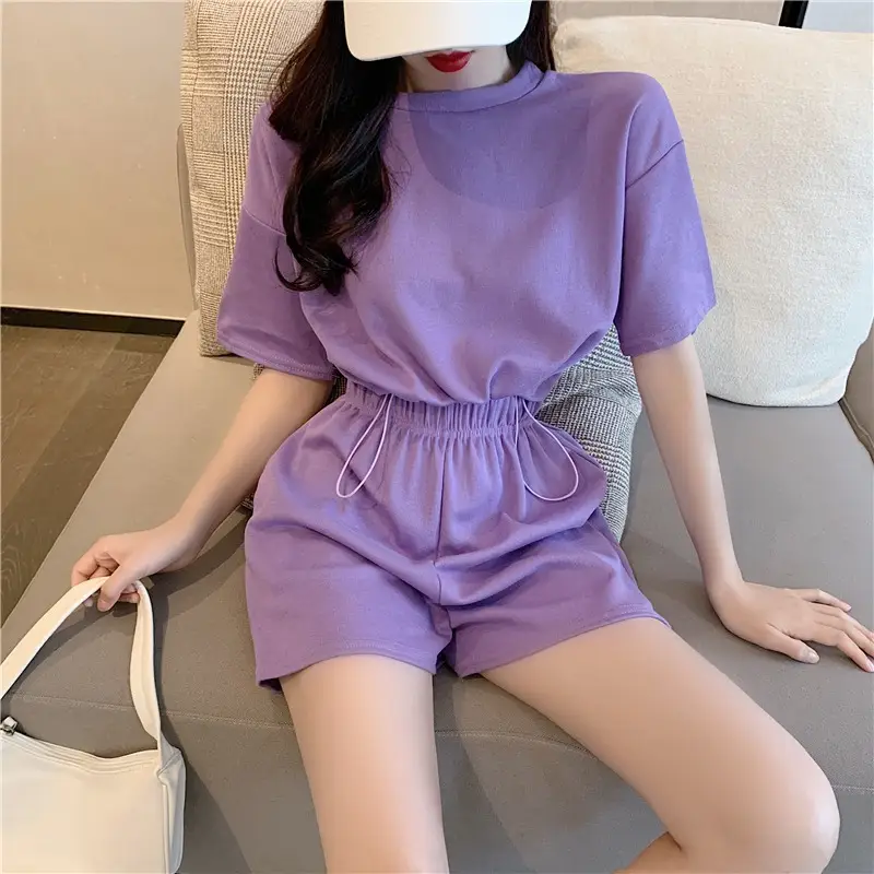 Women Grey Casual Shorts Set Summer Lightweight — feature 8
