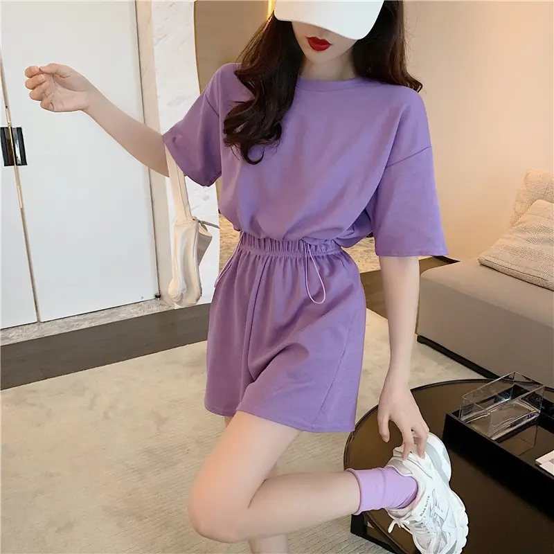 Women Grey Casual Shorts Set Summer Lightweight — feature 9