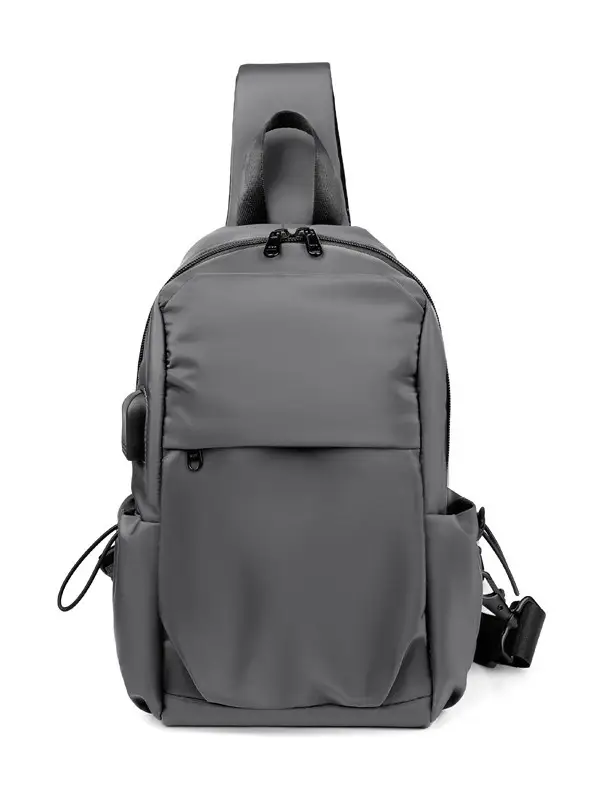 Gray Crossbody Bag for Men USB Charging Travel - Image 7