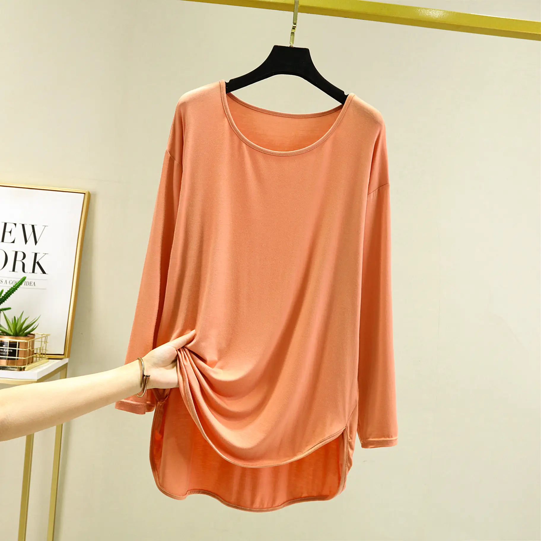 Women's White Long Sleeve T-Shirt Loose Fit Spring Summer - Image 5