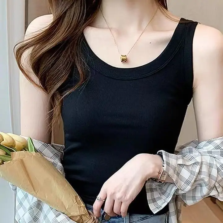 Women U-Neck Vest Sleeveless Summer Top Lavender - Image 3