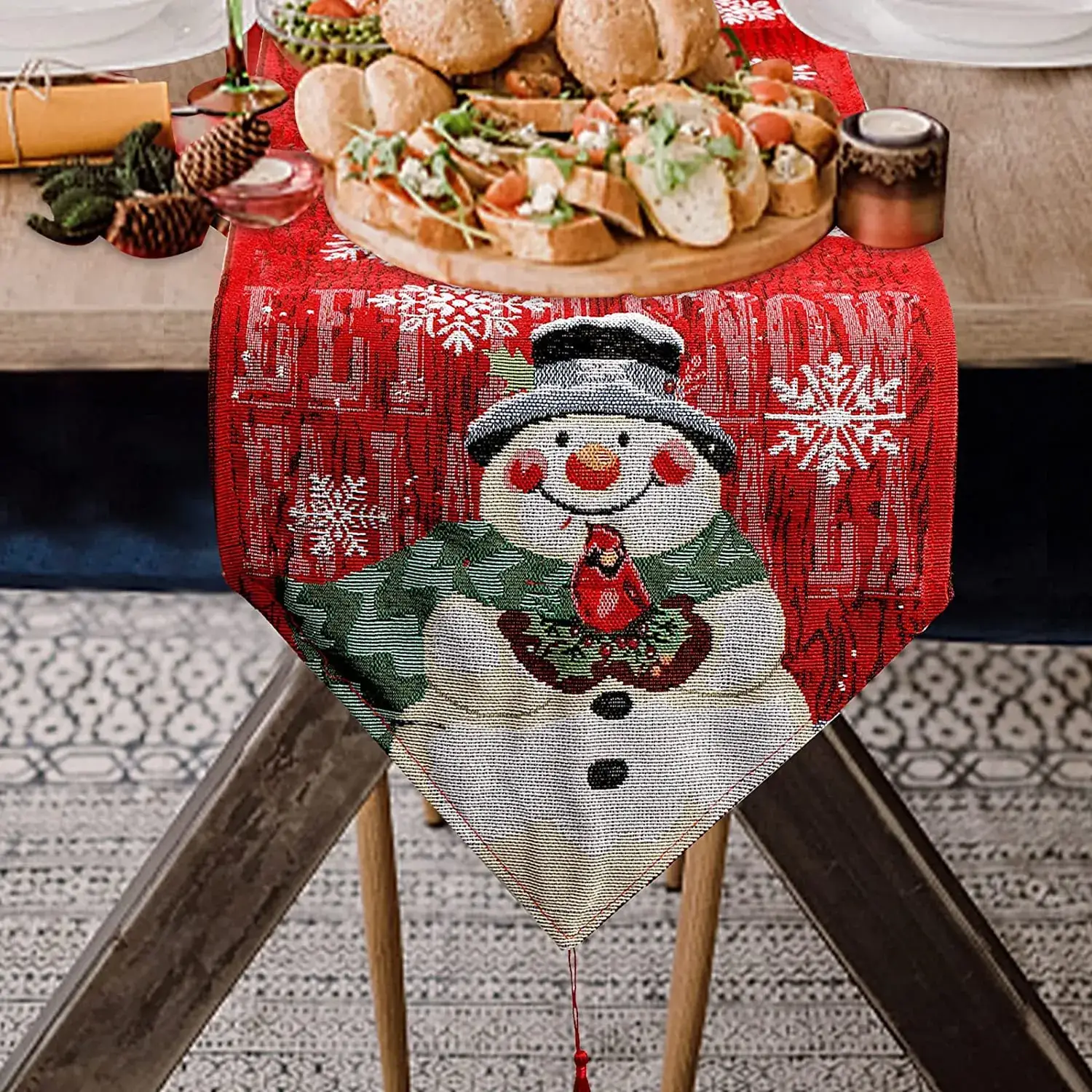 Cotton Snowman Table Runner for Christmas Dining Set - Image 4