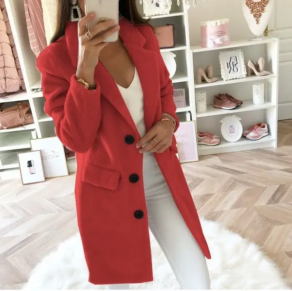 Women's Collar Woolen Coat Pure Color Suit 2025 - Image 5