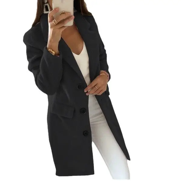 Women's Collar Woolen Coat Pure Color Suit 2025 - Image 8