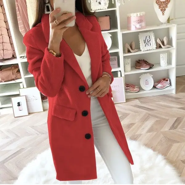 Women's Collar Woolen Coat Pure Color Suit 2025 - Image 3
