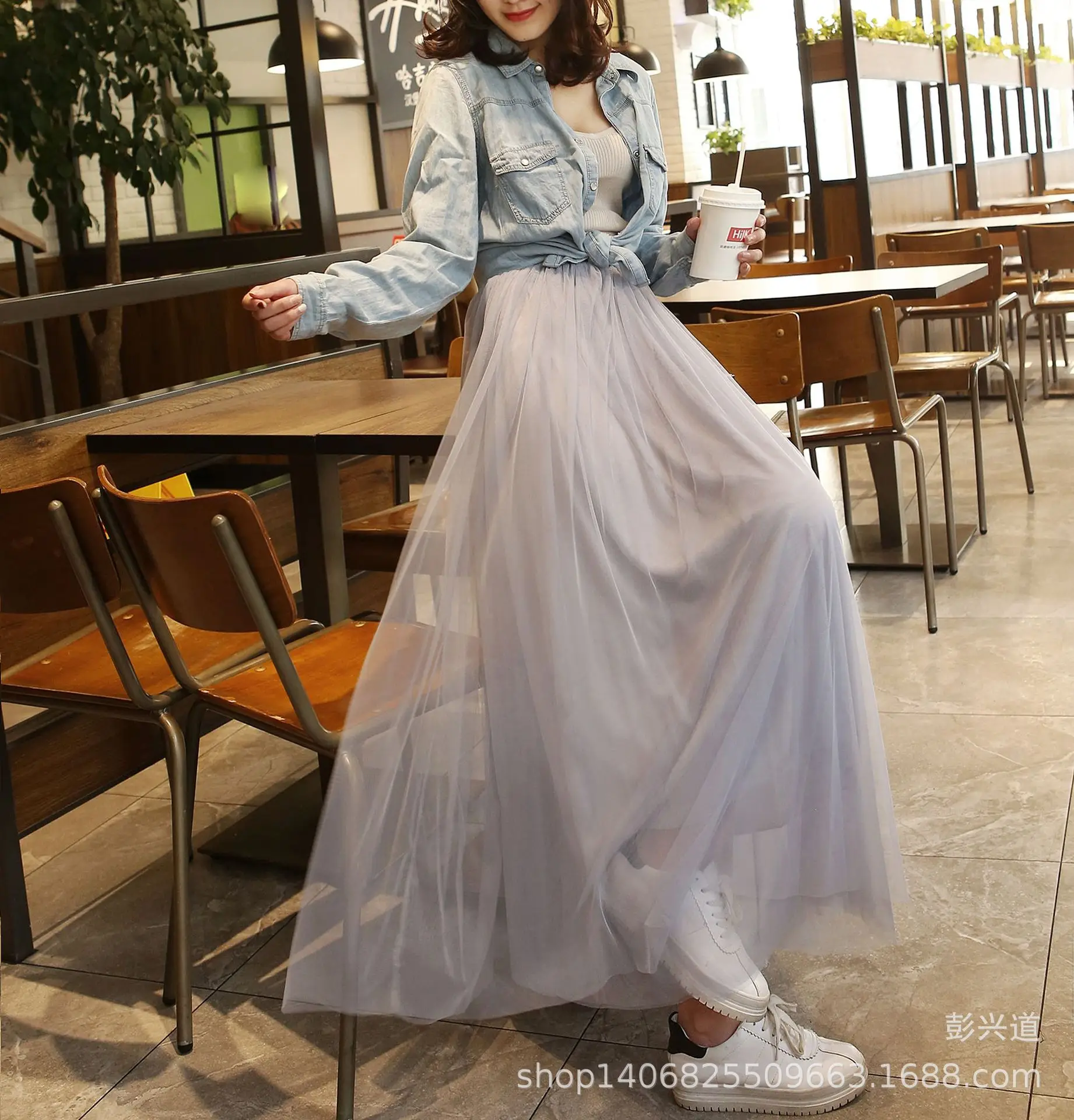 White Three Layer Mesh Long Skirt Large Swing Midi - Image 6