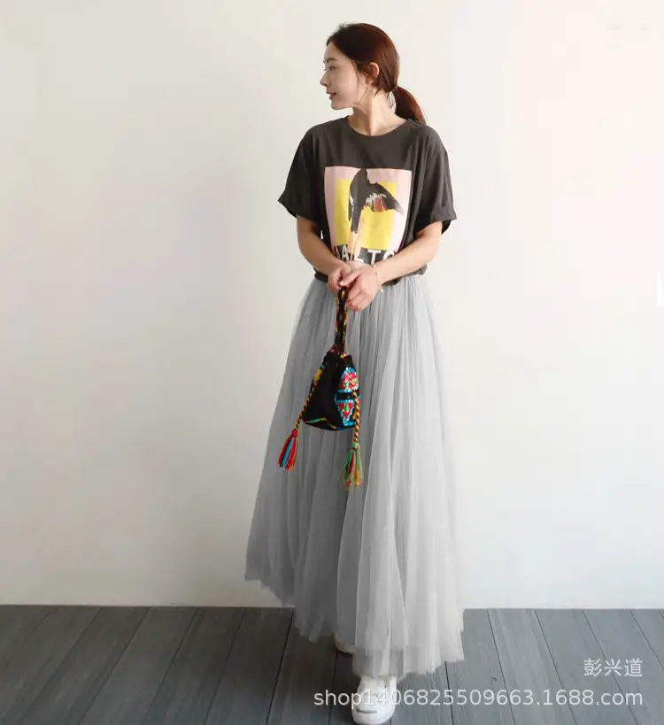 White Three Layer Mesh Long Skirt Large Swing Midi - Image 7