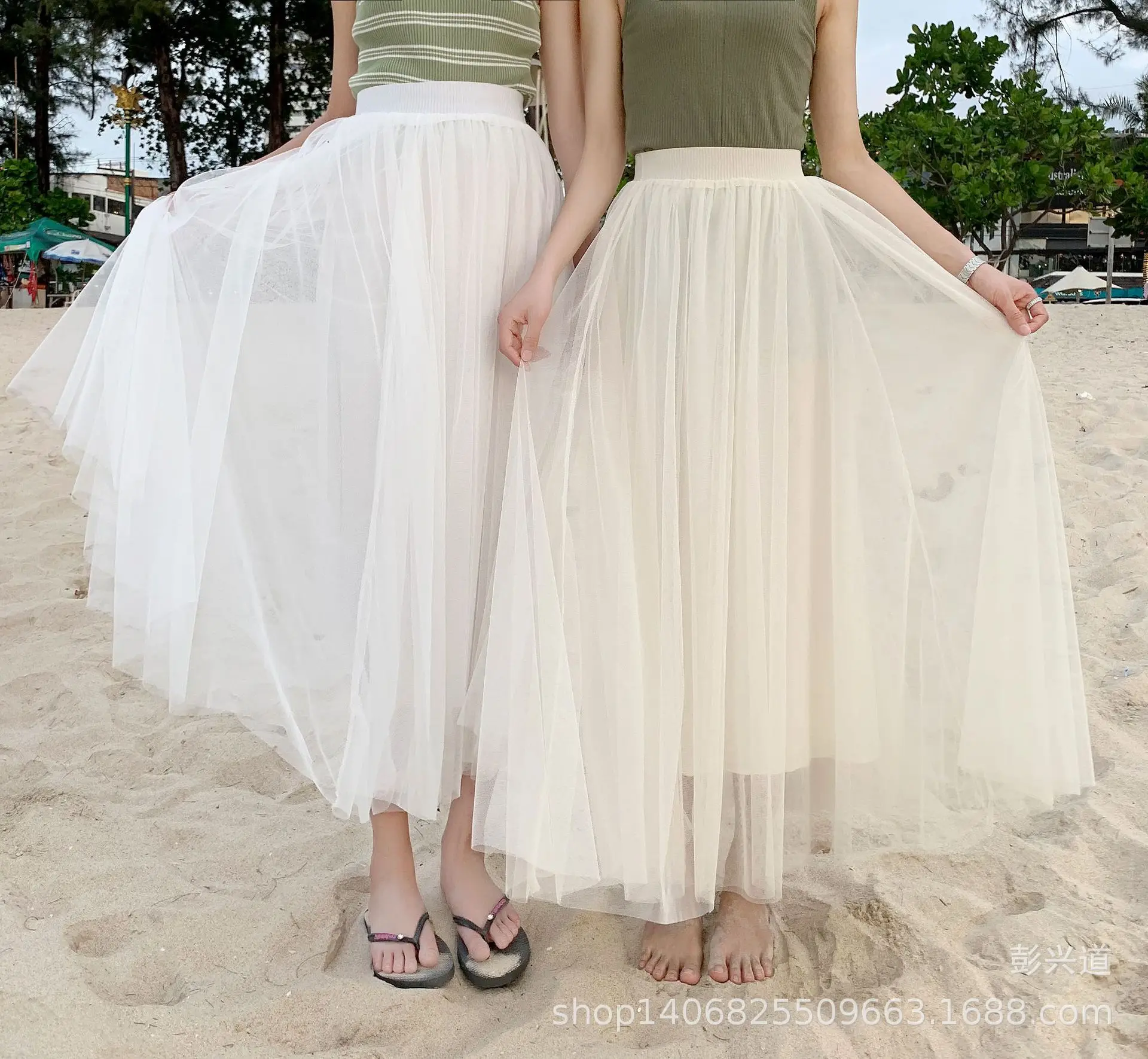 White Three Layer Mesh Long Skirt Large Swing Midi - Image 8
