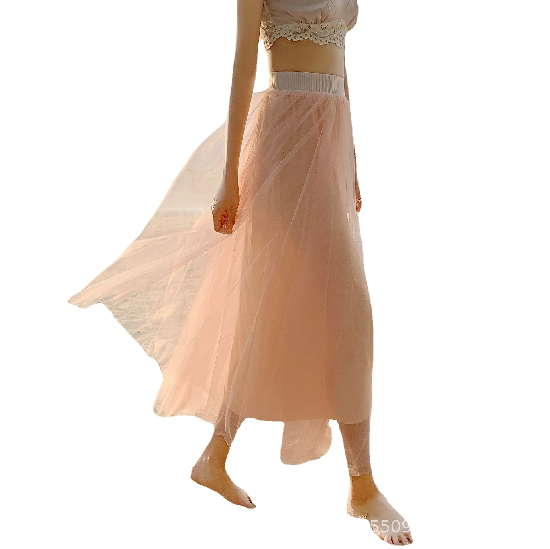 White Three Layer Mesh Long Skirt Large Swing Midi - Image 9