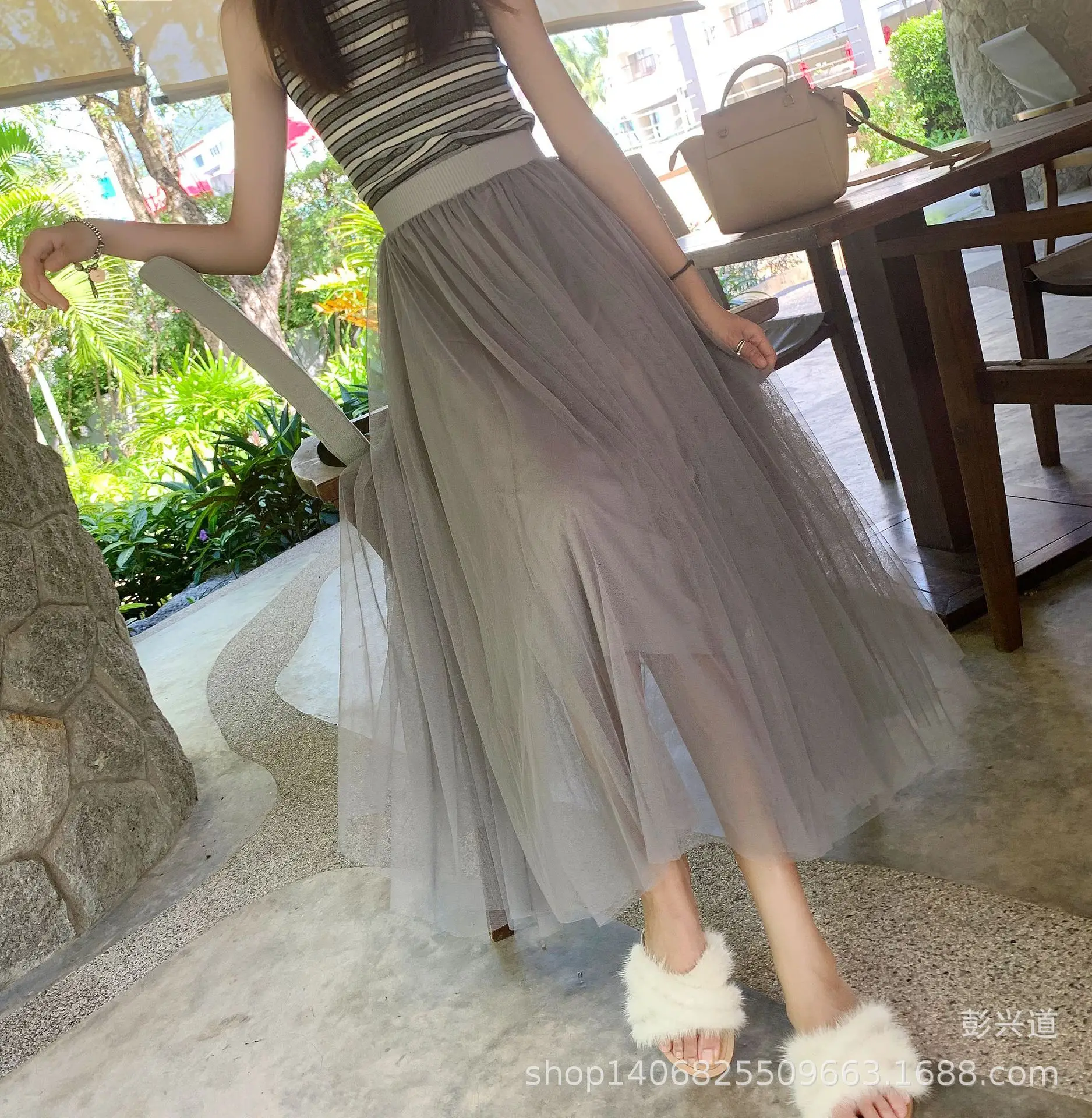 White Three Layer Mesh Long Skirt Large Swing Midi - Image 4
