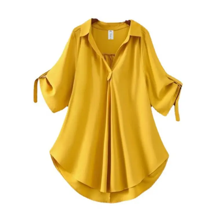 2025 Summer Yellow Plus Size Loose Fit Shirt