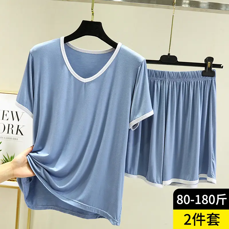Women's Green Modal Pajama Set Large Summer T-Shirt Shorts