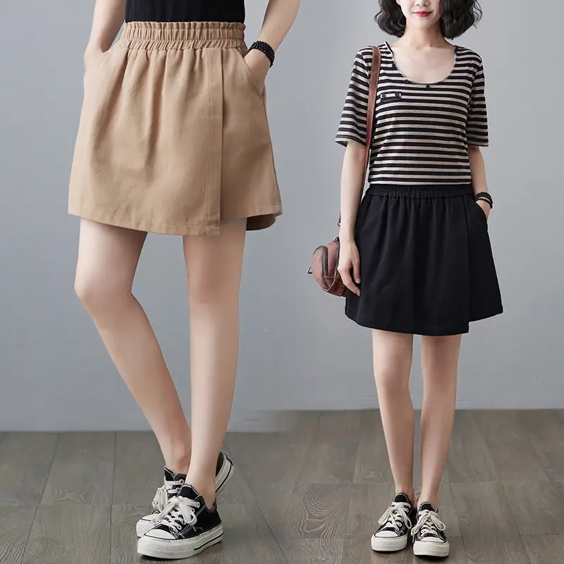 Women Solid Beige Shorts 2025 Summer - Image 5