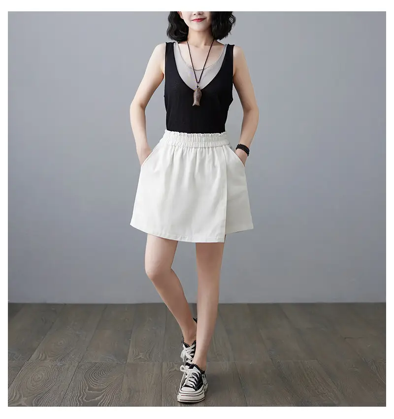 Women Solid Beige Shorts 2025 Summer — feature 15